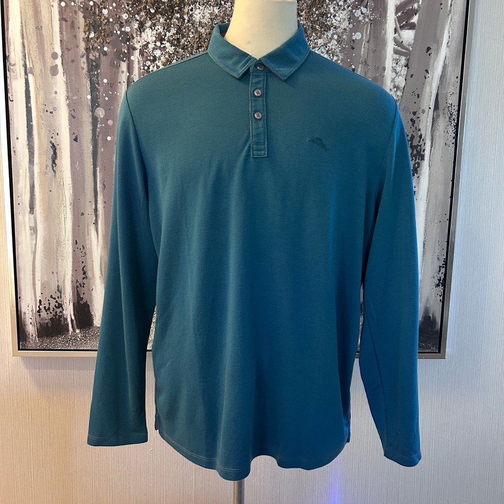 Tommy Bahama Men's Teal Emfielder Tencel Modal Blend Long-Sleeve Polo NWOT - XL
